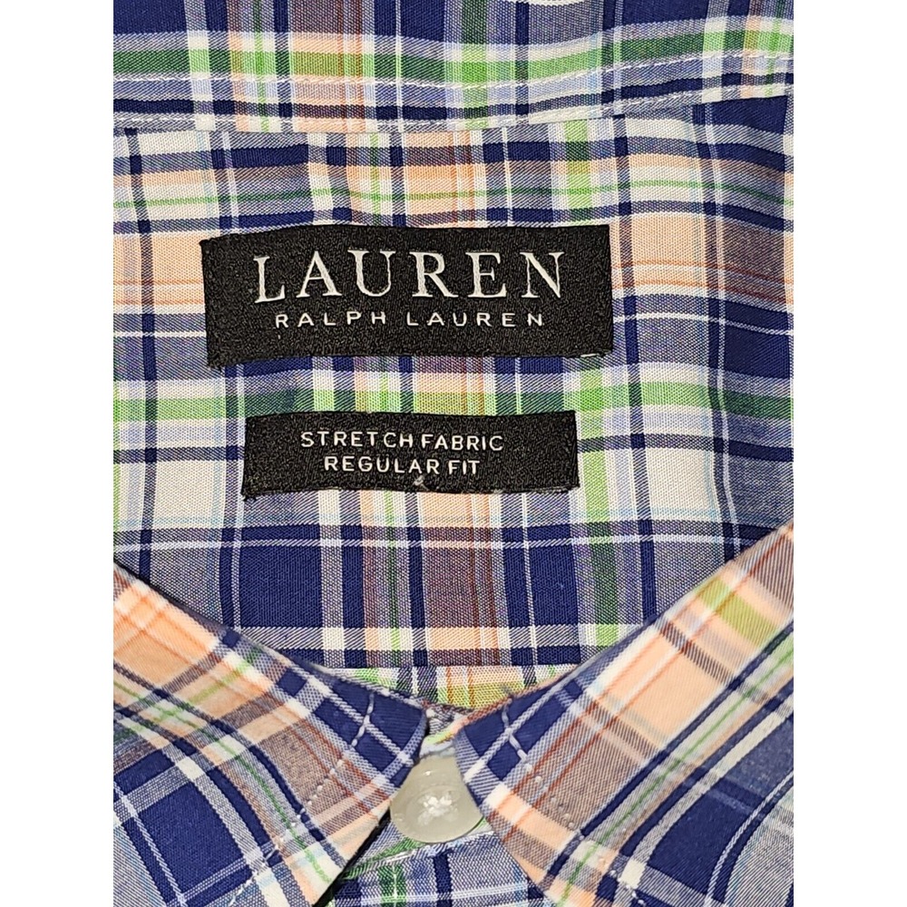 Ralph Lauren Shirt Med Plaid Blue Green Orange Stretch Button Up Long Sleeve Men - Picture 3 of 7